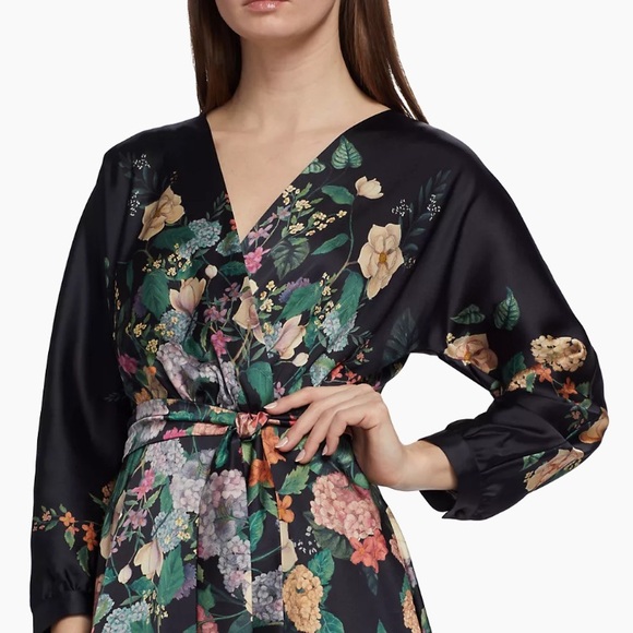 👗👗Teri Jon Floral Dress Size 10 Long Sleeve Black Multicolor - Picture 3 of 10